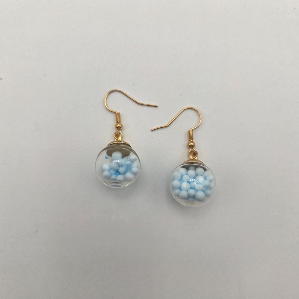 Handmade Gold & Blue Sphere Earrings – Elegant Dangle Jewelry - Picture 3 of 4